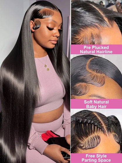 Bone Straight HD Lace Front Wig – 13x4, 13x6, 5x5, 360, 220% Density, 18–46 Inch