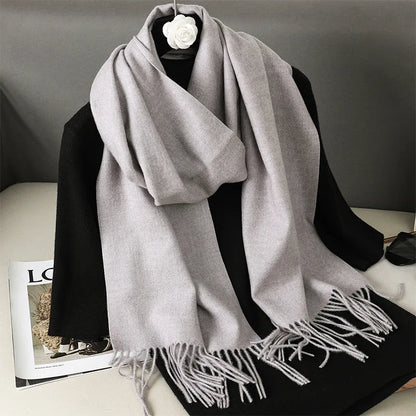 Women's Solid Cashmere Winter Scarf with Tassels – Warm Shawl Pashmina