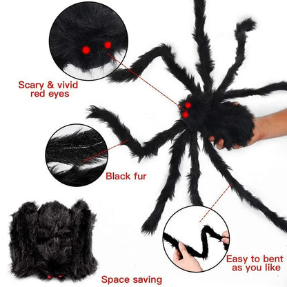 Giant Plush Black Spider Halloween Decoration – Multiple Sizes