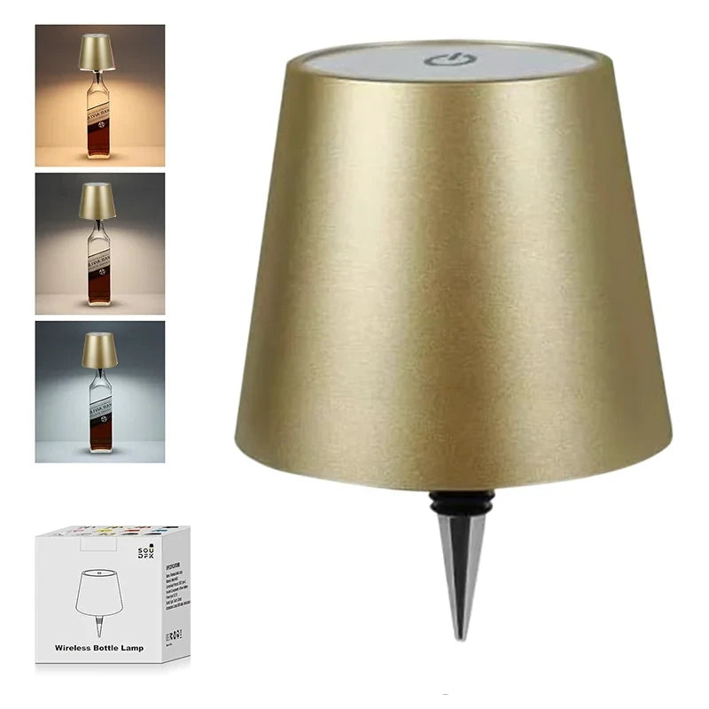 Wireless Bottle Lamp – Touch Control, 3-Color Stepless Dimming for Bar & Restaurant