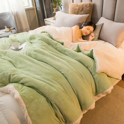 Double-Sided Wool Throw Blanket – Thick Warm Winter Bed Blanket, 12 Colors