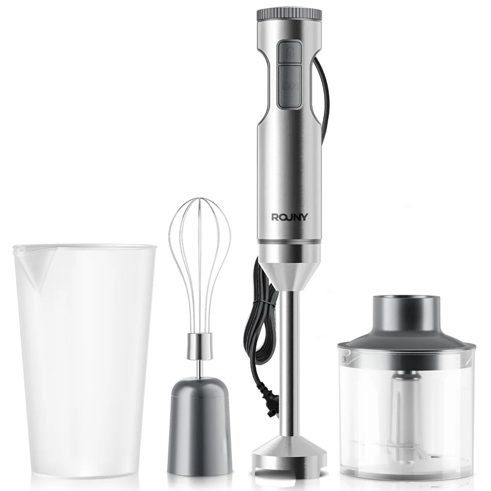 4-in-1 Immersion Blender – Stainless Steel Hand Stick Blender with Whisk & Chopper