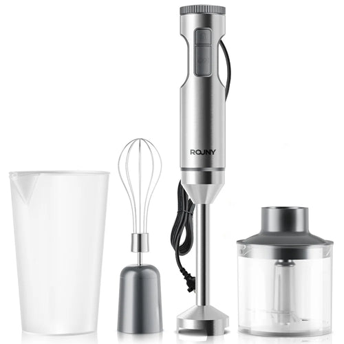 4-in-1 Immersion Blender – Stainless Steel Hand Stick Blender with Whisk & Chopper