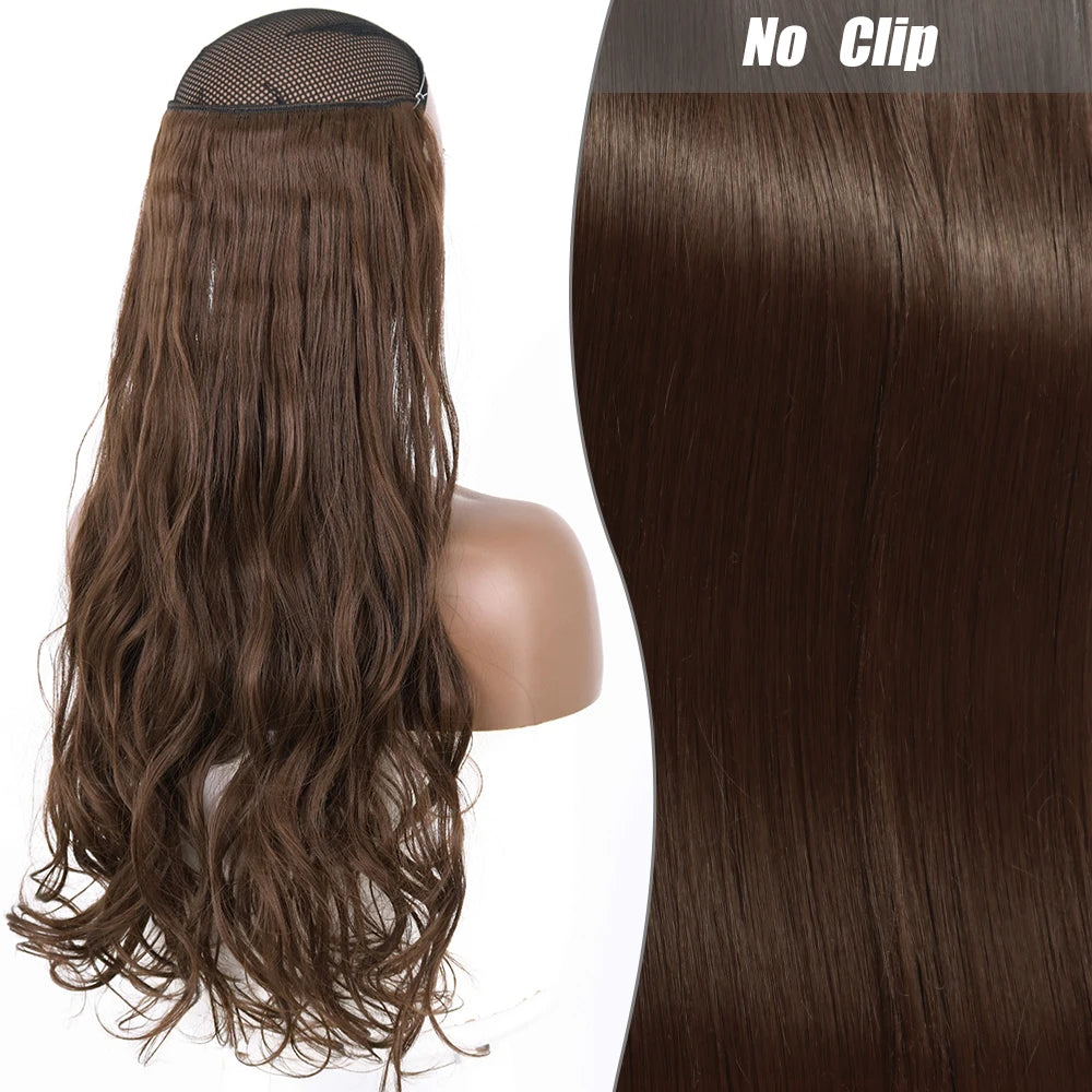 No-Clip Halo Hair Extensions – Long Wavy Synthetic Hairpiece