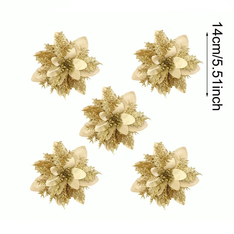 Glitter Artificial Poinsettia Christmas Tree Ornaments