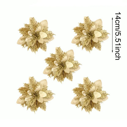 Glitter Artificial Poinsettia Christmas Tree Ornaments