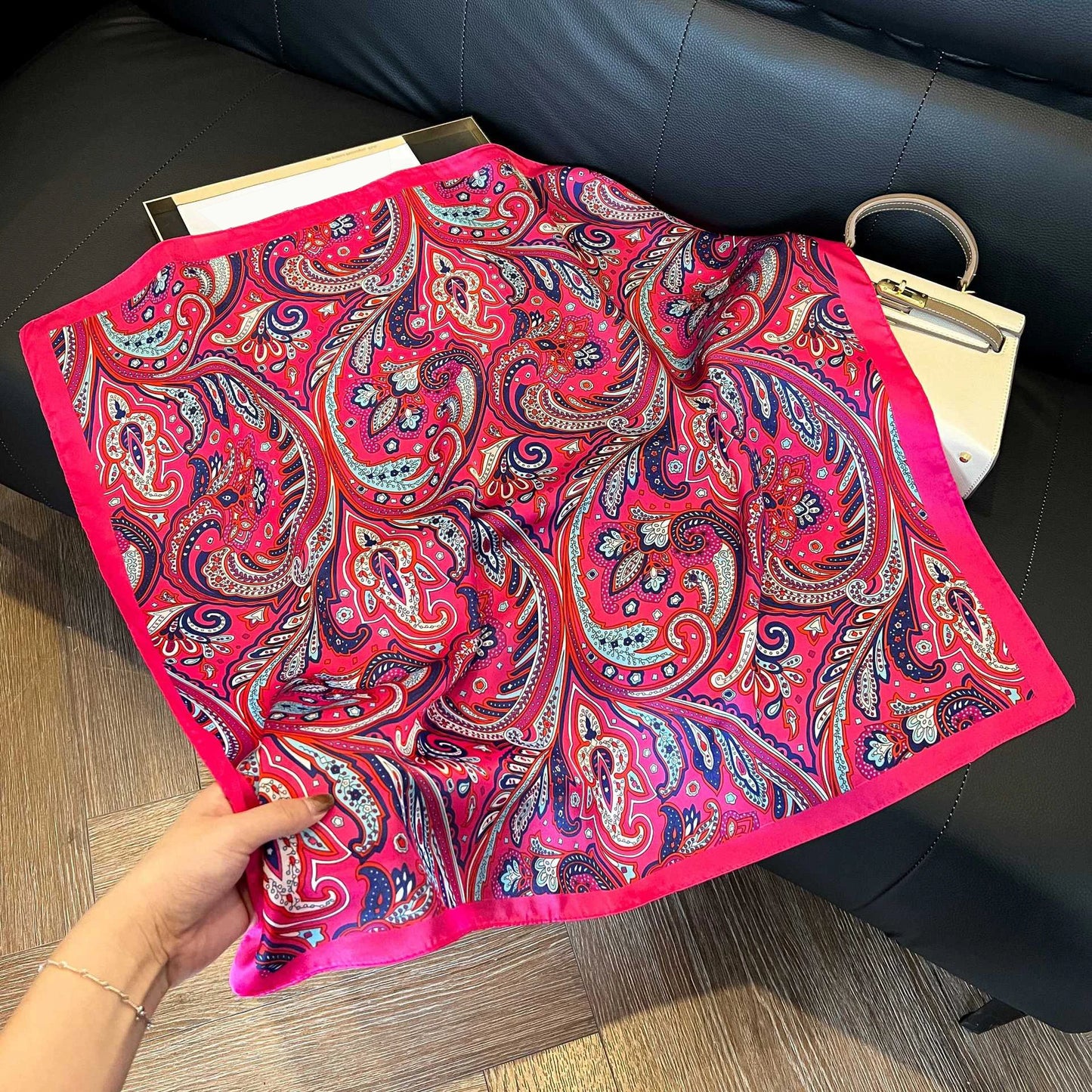 Faux Silk Square Scarf – Elegant Printed Shawl for Women