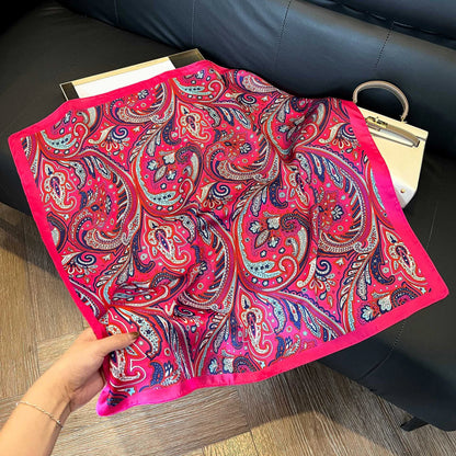 Faux Silk Square Scarf – Elegant Printed Shawl for Women