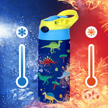 Kids Cartoon Insulated Water Bottle with Straw – 12oz Stainless Steel