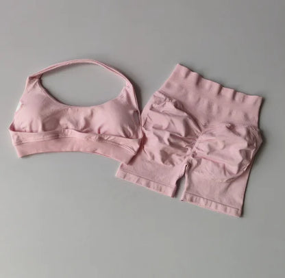 Halter Neck Sports Bra & Shorts Set – Women's Yoga & Pilates Activewear