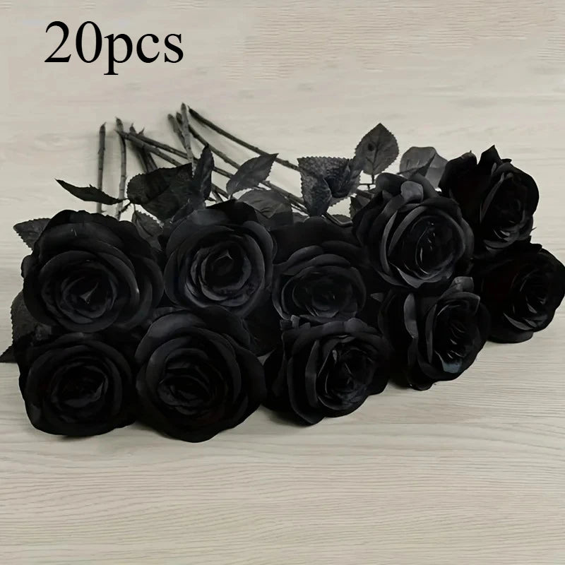 Artificial Black Roses with Long Stem – Fake Flowers for Home & Event Decor