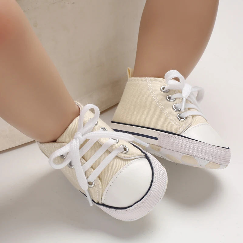 Baby Canvas High-Top Sneakers – Anti-Slip Infant First Walker Shoes