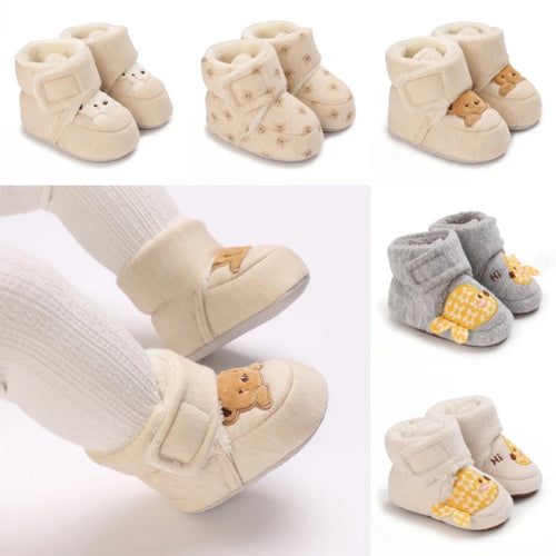 Baby Bear Booties – Soft Cotton First Walker Shoes 0-18 Months