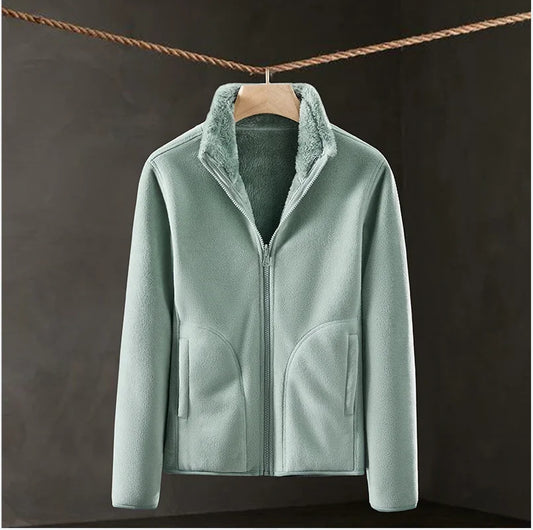 Women's Double-Sided Fleece Zip-Up Jacket – Warm Winter Coat