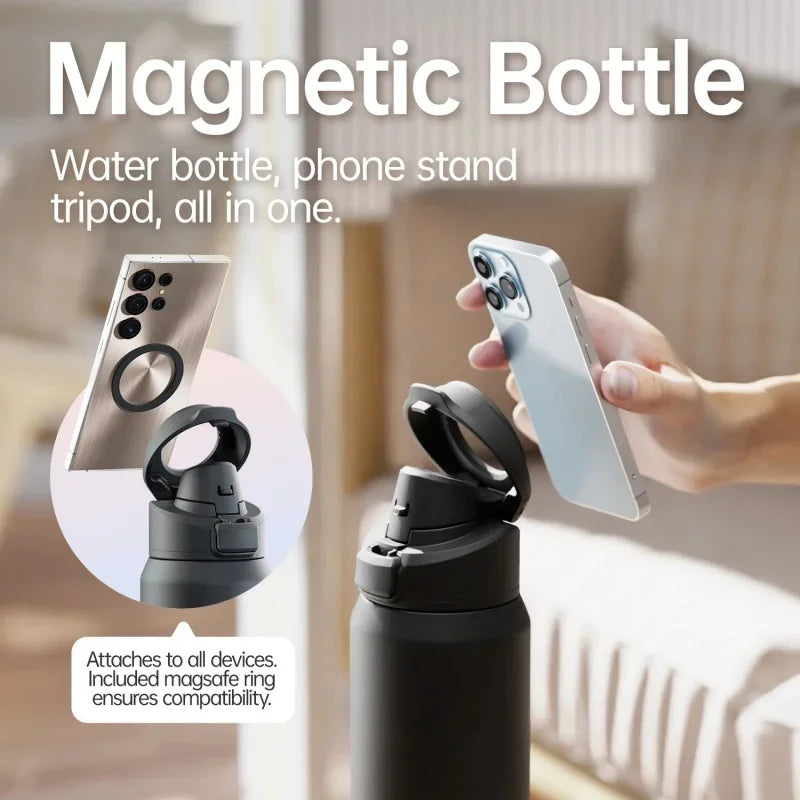 Insulated Water Bottle with Magnetic Phone Holder & Bounce Lid