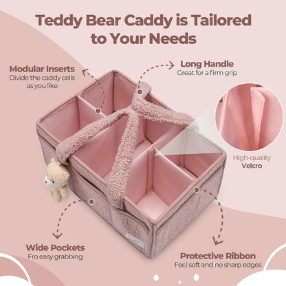 Baby Diaper Caddy Organizer – Plush Teddy Bear Changing Table Caddy