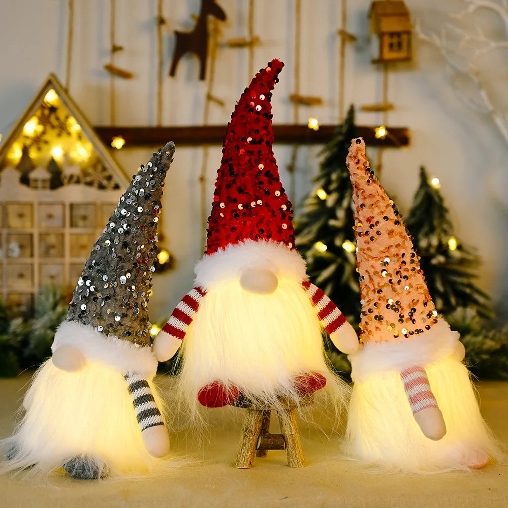 Light-Up Christmas Gnome Figurine – Glowing Sequin Faceless Doll Holiday Decoration