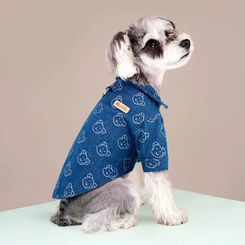 Cute Print Pet Dog Shirt Soft Denim Jacket Costume for Small Dogs & Cats