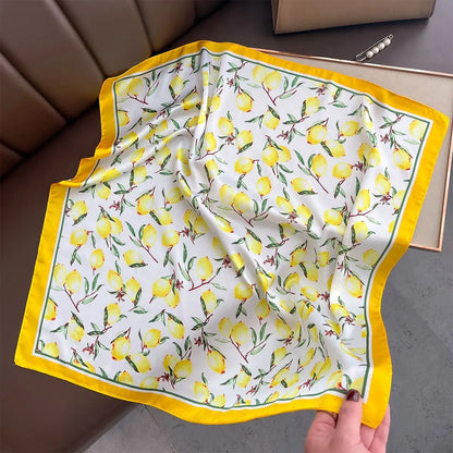 Satin Square Scarf Women Cute Cat Print Headscarf Neckerchief