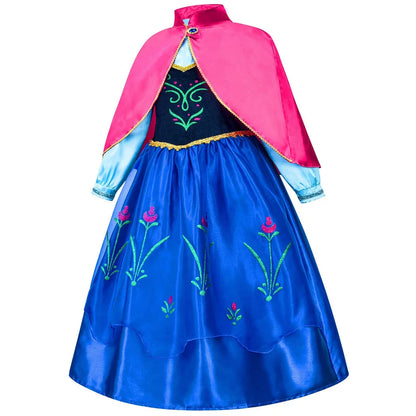 Princess Anna Costume Dress for Girls – Frozen Cosplay with Cape