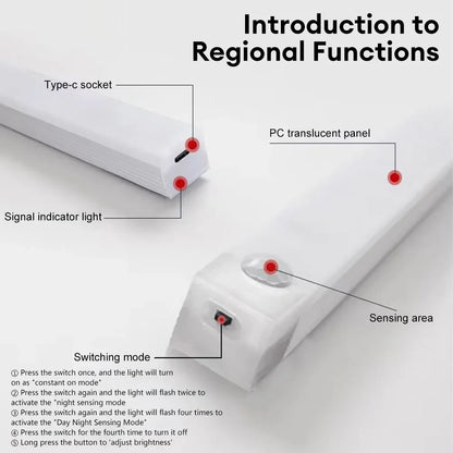 Motion Sensor LED Night Light Bar – Wireless USB Rechargeable Cabinet Lamp