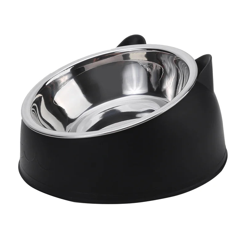 Tilted Stainless Steel Pet Feeding Bowl for Cats & Dogs
