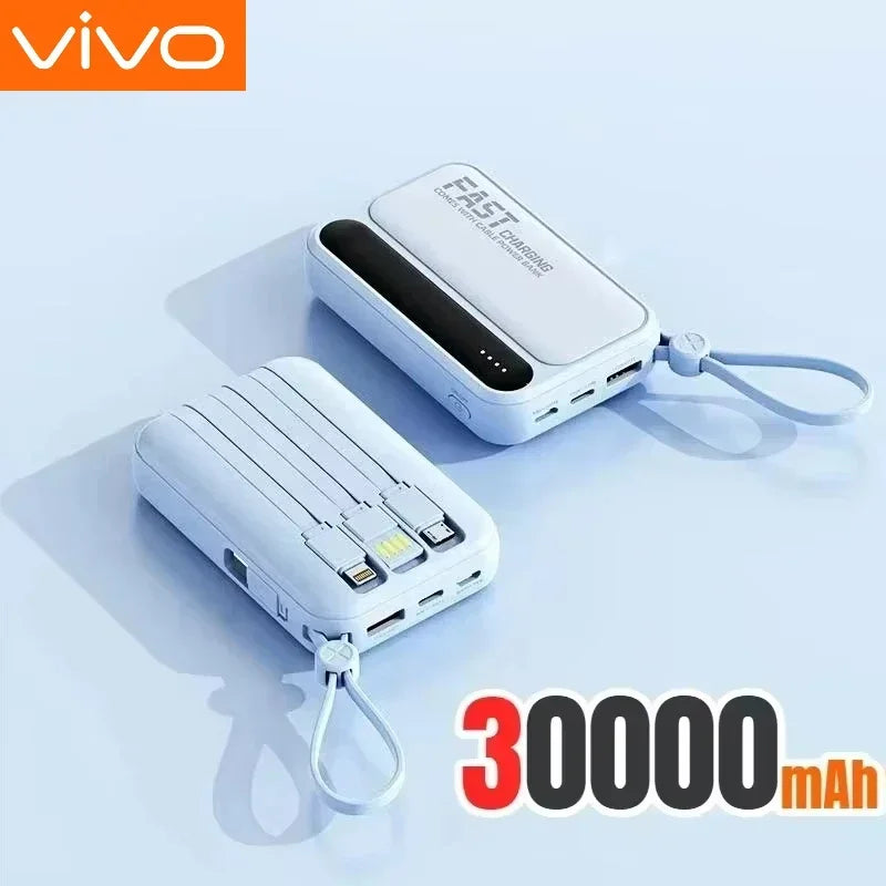Portable Power Bank with Built-in Cables – Fast Charging 10000–50000mAh