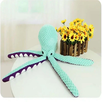 Squeaky Plush Octopus Dog Toy – Interactive Denim Chew Toy