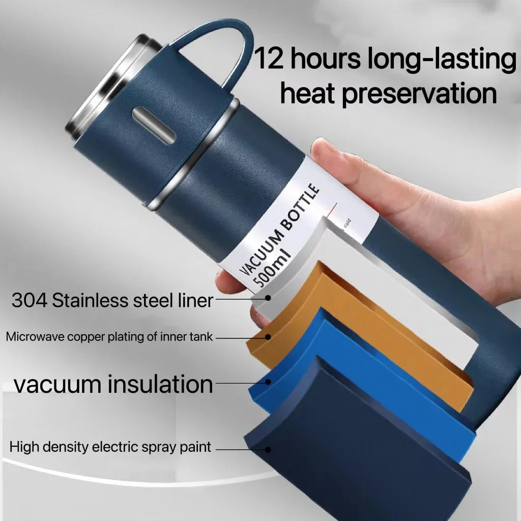 Vacuum Flask Gift Set with 3 Cups – Stainless Steel Thermos