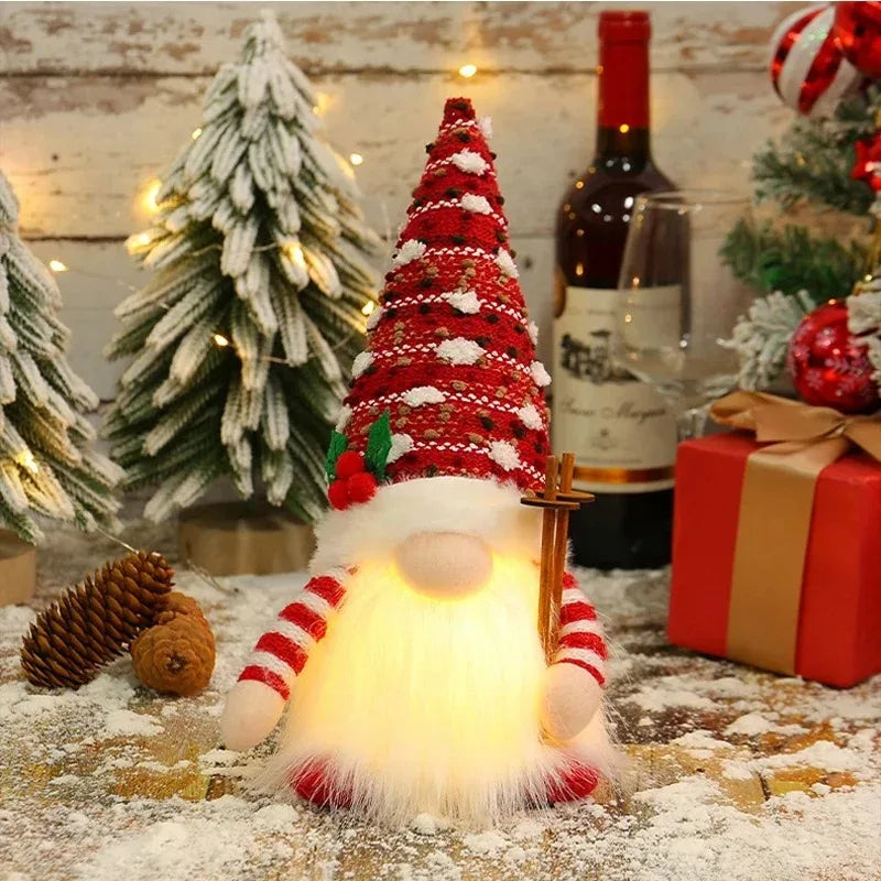 Light-Up Christmas Gnome Figurine – Glowing Sequin Faceless Doll Holiday Decoration