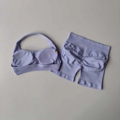 Women's Seamless Yoga Set – Halter Sports Bra & Matching Shorts