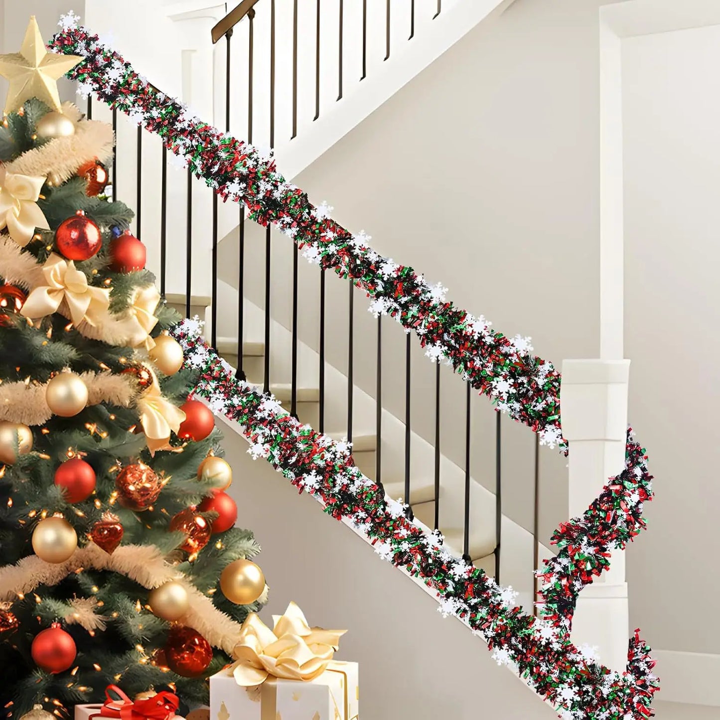 Christmas Tinsel Garland with Snowflakes & Tree Cutouts – 2M
