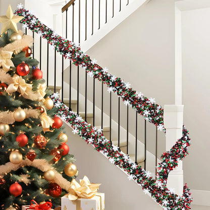 Christmas Tinsel Garland with Snowflakes & Tree Cutouts – 2M