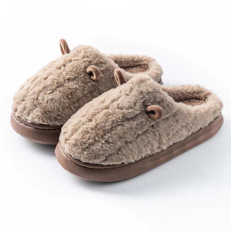 Fuzzy Cartoon Slippers – Warm Closed Toe Non-Slip House Shoes for Women & Men
