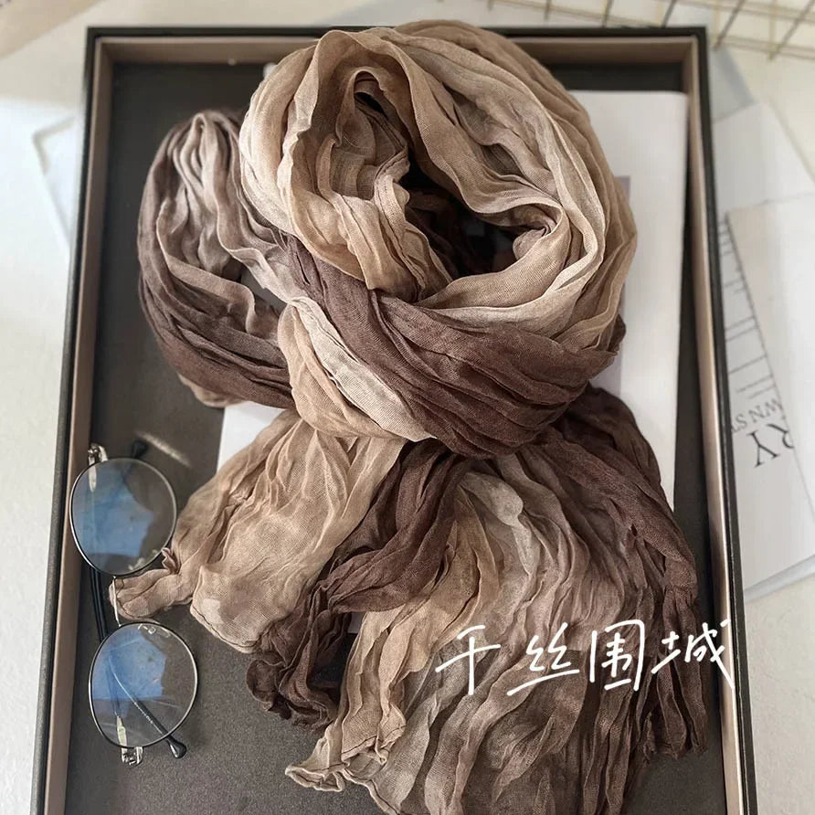 Gradient Crinkle Long Scarf for Women – Lightweight Wrap