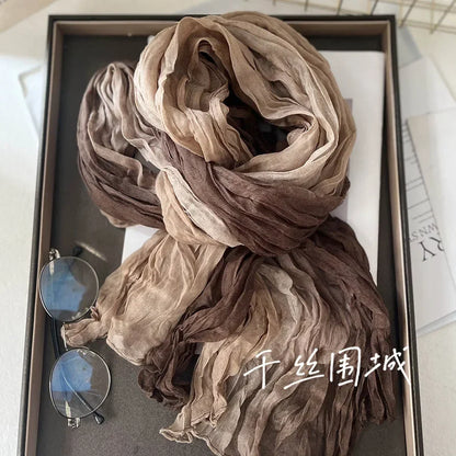 Gradient Crinkle Long Scarf for Women – Lightweight Wrap