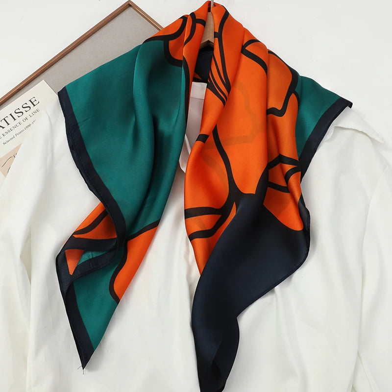 Silk Feel Square Scarf for Women – Satin Hair Wrap & Foulard Shawl