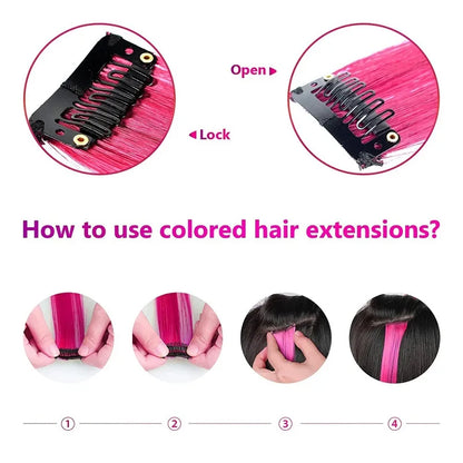 22-Inch Clip-In Synthetic Hair Extensions – Rainbow Colors