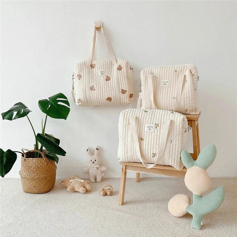 Quilted Embroidery Diaper Bag – Stylish Mummy Shoulder Tote