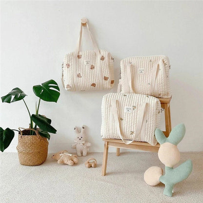 Quilted Embroidery Diaper Bag – Stylish Mummy Shoulder Tote