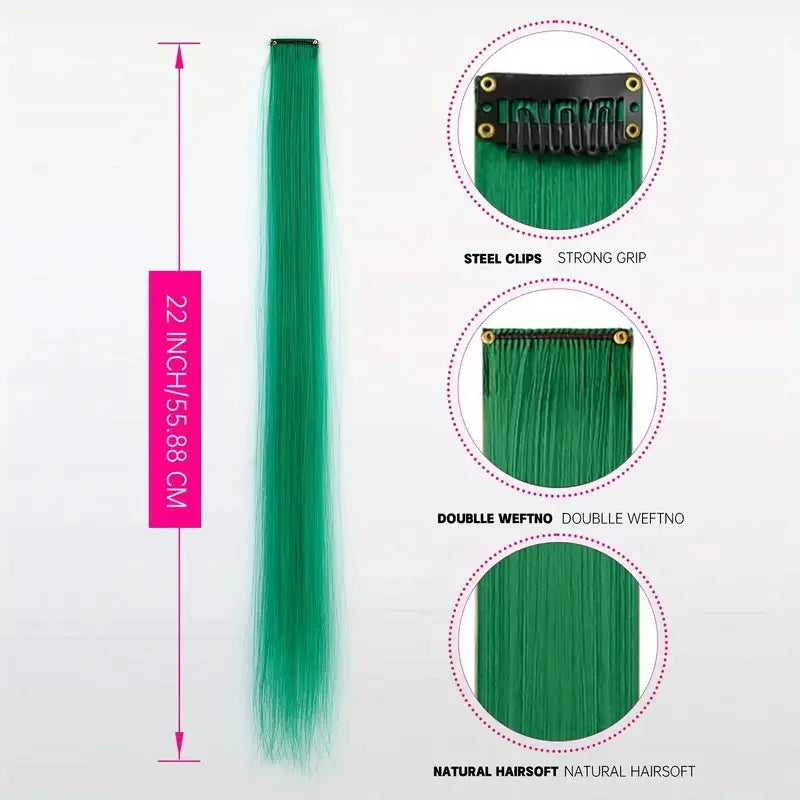 22-Inch Clip-In Synthetic Hair Extensions – Rainbow Colors