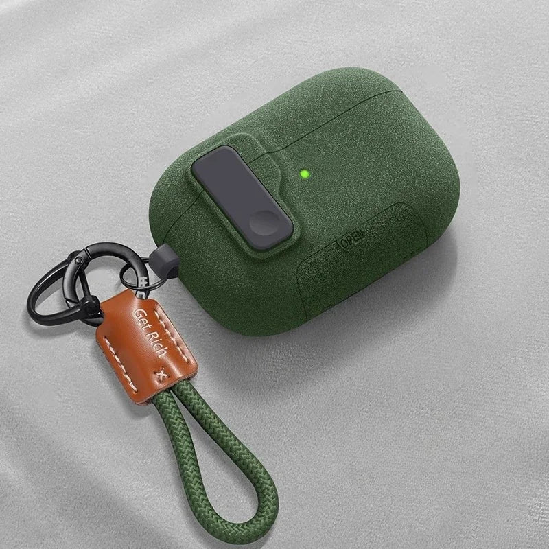 Magnetic Lock AirPods Case – Frosted Matte Cover with Carabiner & Strap