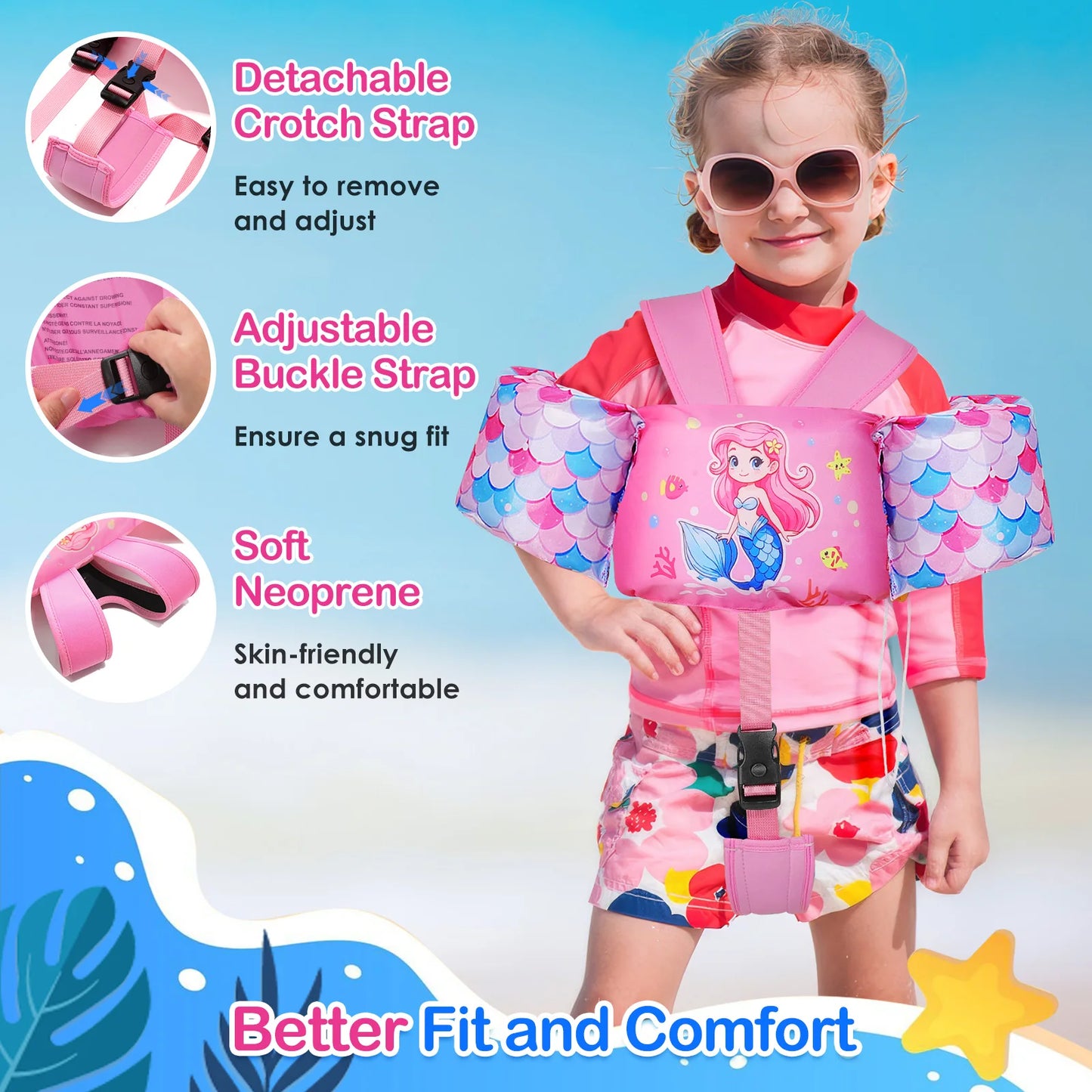 Kids Swim Vest Toddler Floatie Jacket with Arm Bands & Adjustable Straps