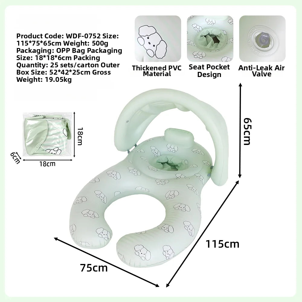 Parent-Child Inflatable Pool Float with Sun Canopy & Baby Seat