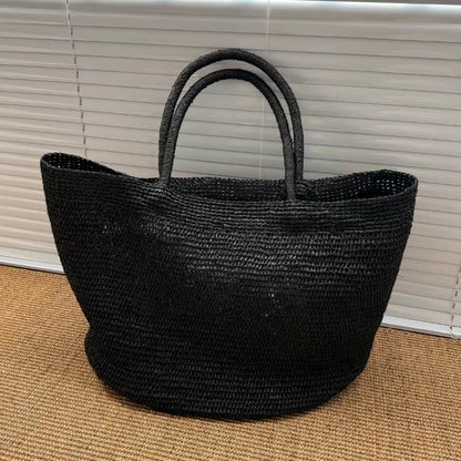 Large Handwoven Rattan Tote Bag – Women's Straw Beach Handbag