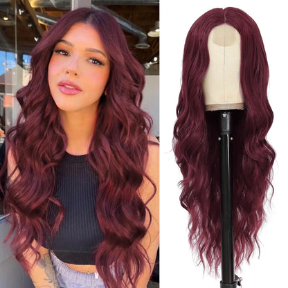Synthetic Lace Wig 26 Inch – Long Wavy Curly Middle Part Heat Resistant