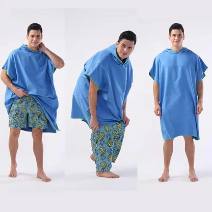Surf Poncho Changing Towel – Hooded Microfiber Beach Robe for Adults