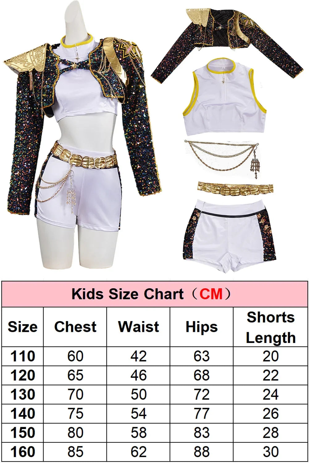 Girls Halloween Cosplay Costume Set with Gold Accessories
