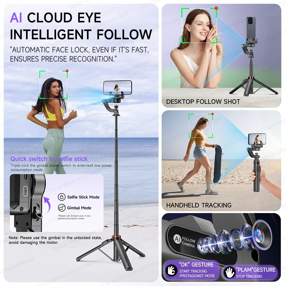 C22 AI Face Tracking Gimbal Stabilizer – 360° Selfie Stick Tripod