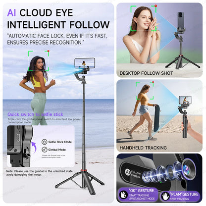 C22 AI Face Tracking Gimbal Stabilizer – 360° Selfie Stick Tripod